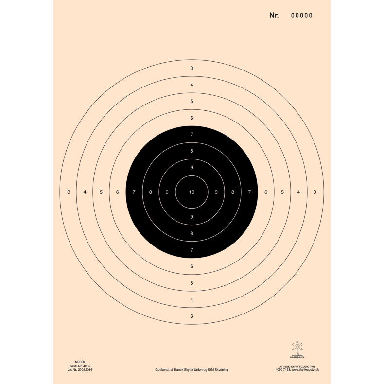 Pistolskive 15 mtr. nummereret DSkyU &amp; DGI  4032N